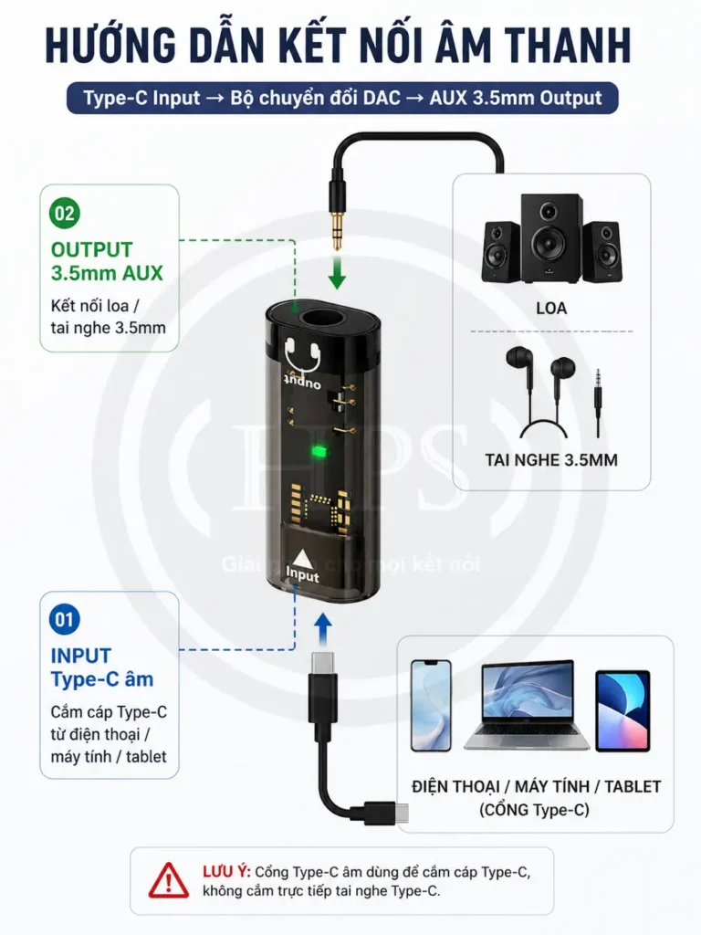 Cách kết nối âm thanh với đầu chuyển 2 đầu âm