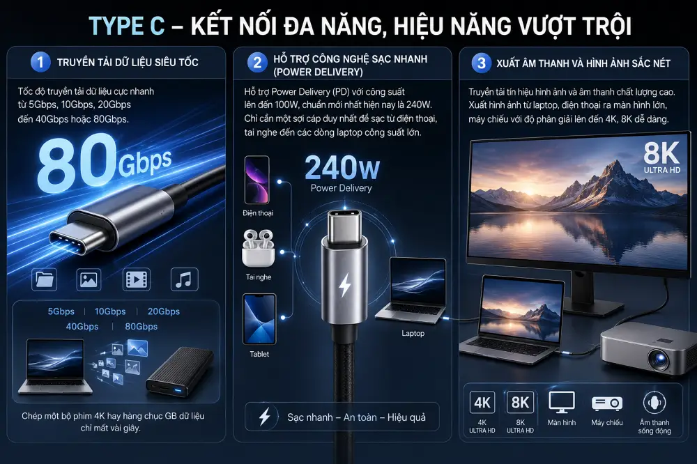 Type C là gì? Tìm hiểu đầy đủ về cổng kết nối Type C 1 Cong ket noi Type C la gi