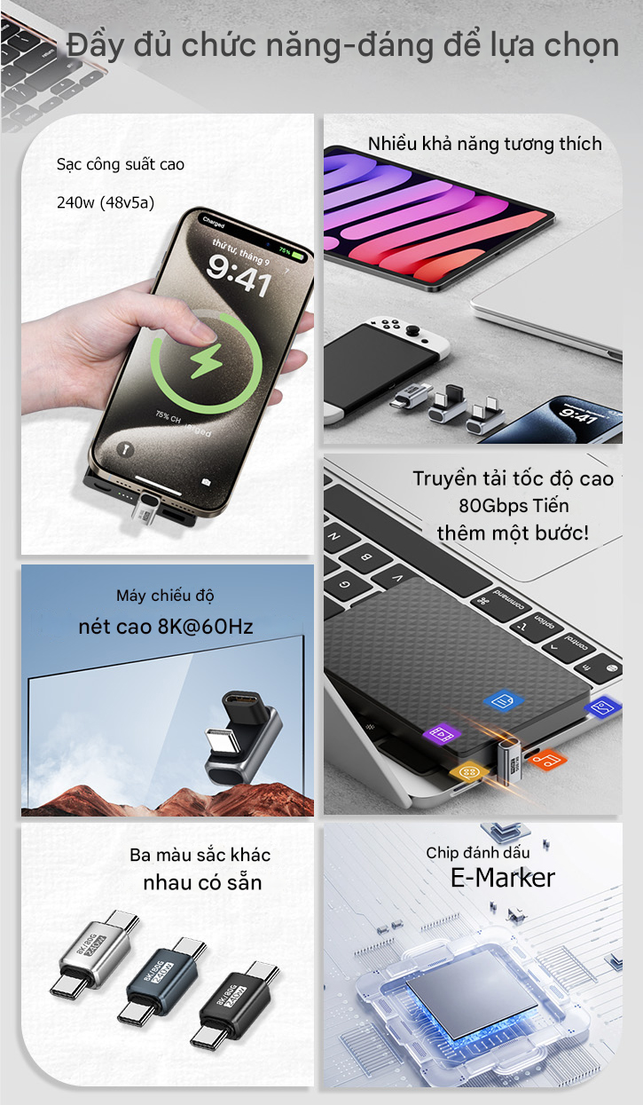 Đầu chuyển Type C hỗ trợ 8K