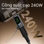Đầu chuyển đổi Type-C cao cấp có màn hình LED hiển thị công suất sạc trực tiếp. Hỗ trợ sạc nhanh chuẩn PD lên đến 240W an toàn, ổn định.