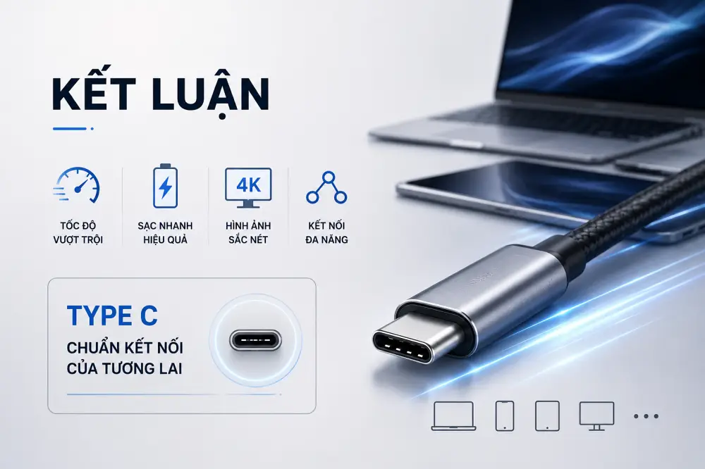 Type C là gì? Tìm hiểu đầy đủ về cổng kết nối Type C 3 ket luan type c la gi