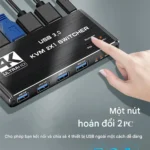 Thao tác bấm nút chuyển đổi nhanh giữa 2 PC trên bộ KVM 2x1 Switcher USB 3.0