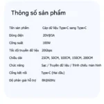 Cáp hỗ trợ dữ liệu 20gbps với chuẩn usb 3.2, sạc 100w 20v5a