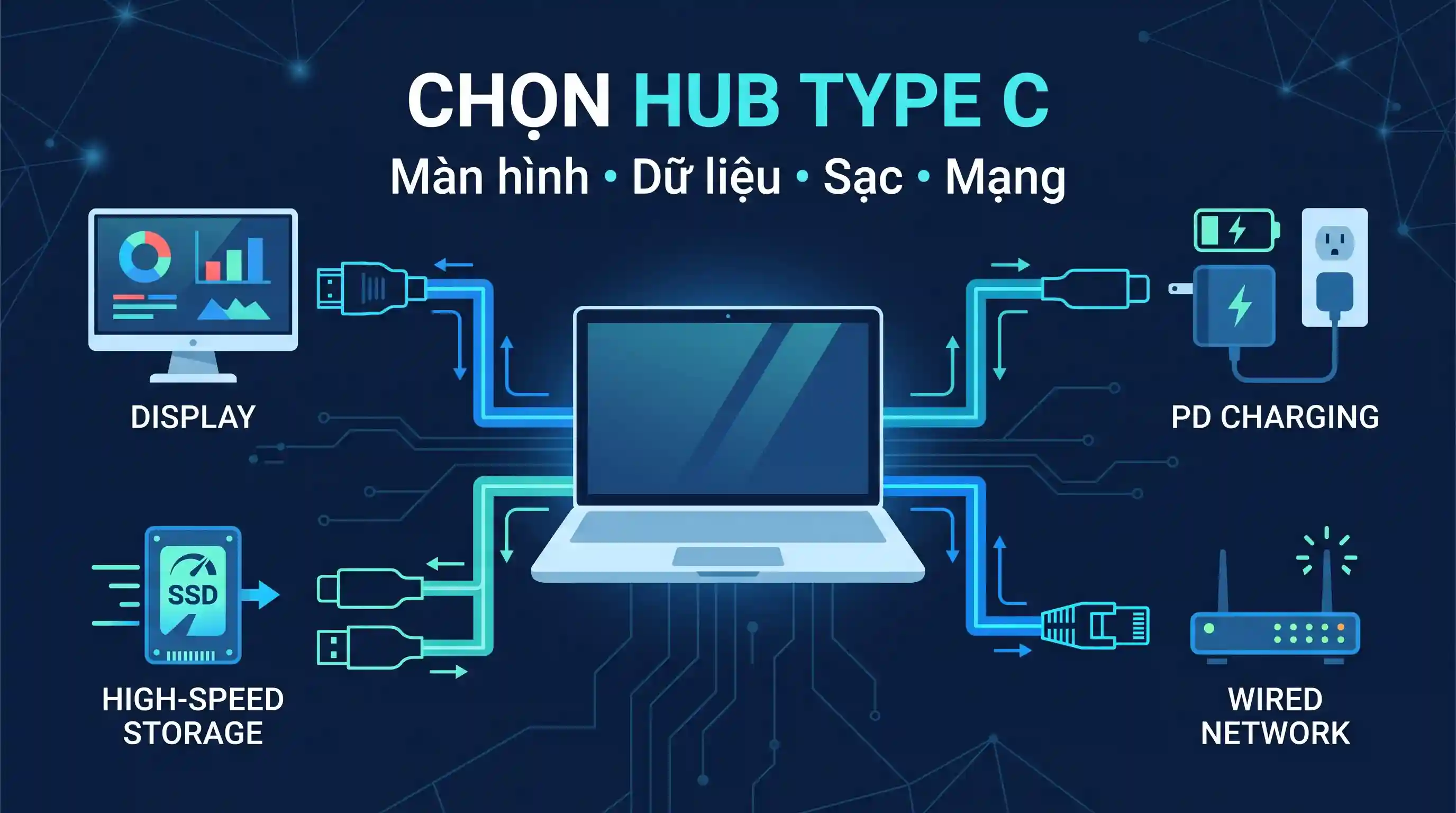 Hub Type C 4K 144Hz cần kiểm tra cổng xuất hình băng thông và màn hình