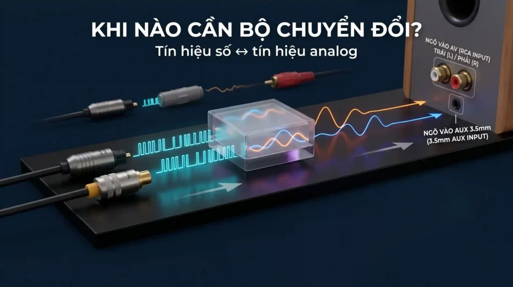 Dây đổi đầu không thể tự chuyển loại tín hiệu Sơ đồ chuyển đổi âm thanh số và analog bằng DAC hoặc ADC
