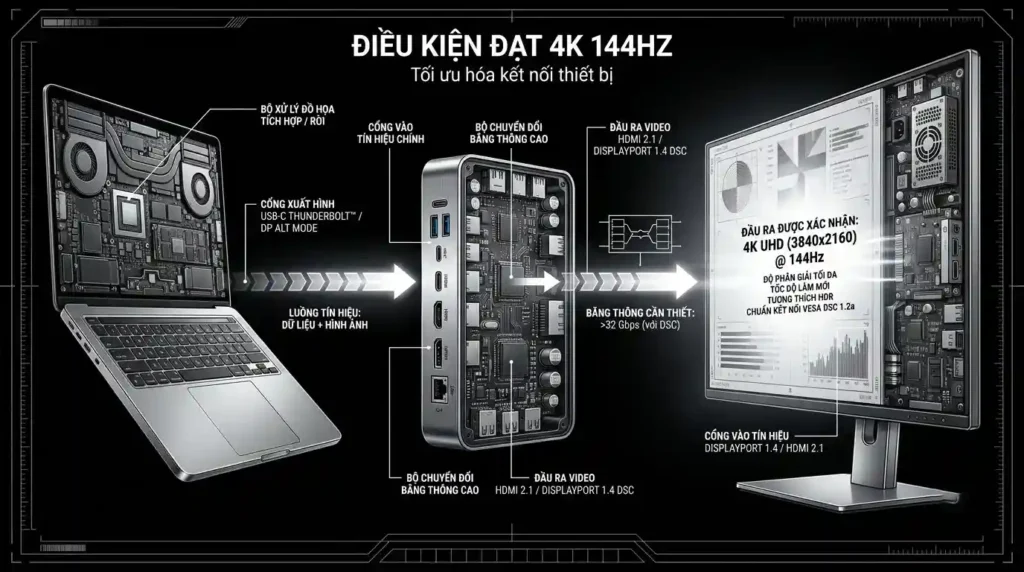 Chuỗi laptop cổng Type C Hub cáp và màn hình quyết định 4K 144Hz