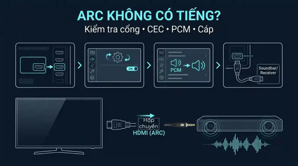 Checklist kiểm tra khi HDMI ARC không có tiếng.