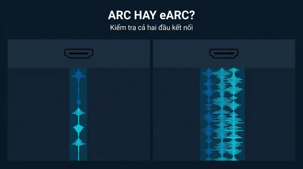 Minh họa khác biệt băng thông âm thanh HDMI ARC và eARC.