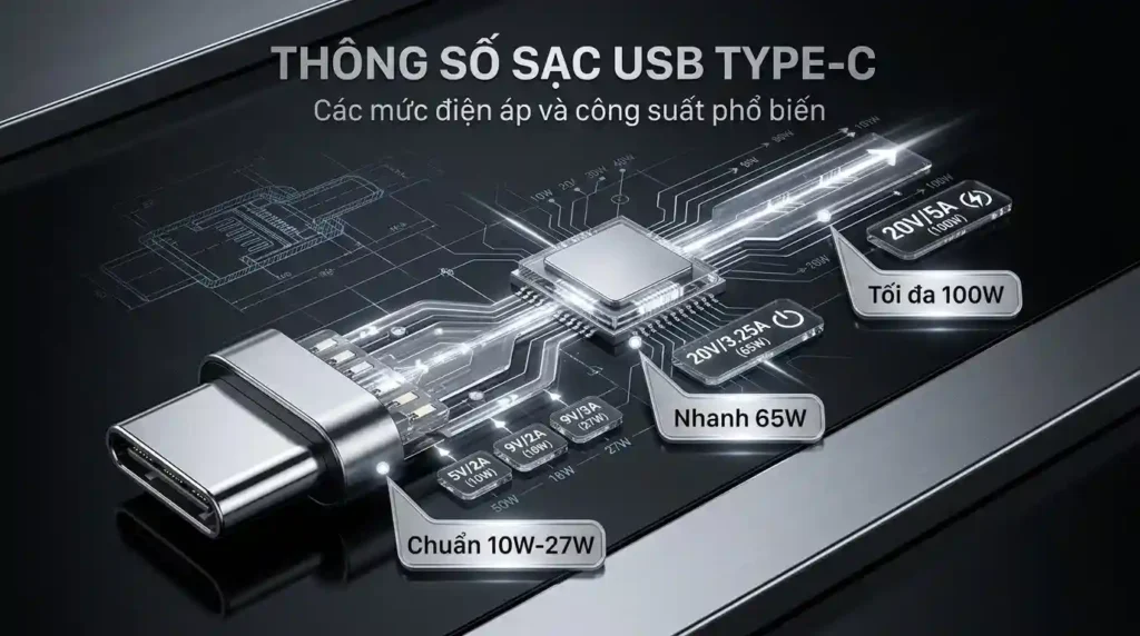 Vi du cac muc V A W pho bien khi sac Type C