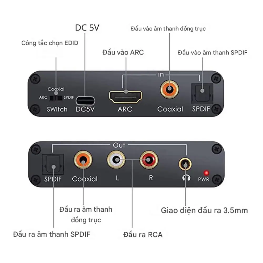 Sơ đồ chi tiết các cổng kết nối 2 mặt Bộ chuyển đổi ARC7400