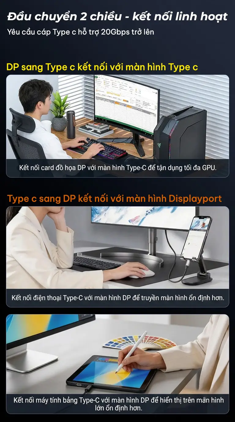CTY109 DisplayPort sang Type C Hướng dẫn CTY109 kết nối DisplayPort sang Type C