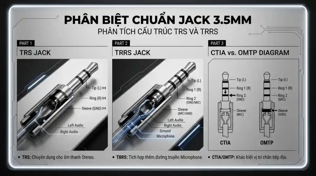 phân biệt chuẩn jack 3.5mm Phân tích cấu trúc TRS và TRRS